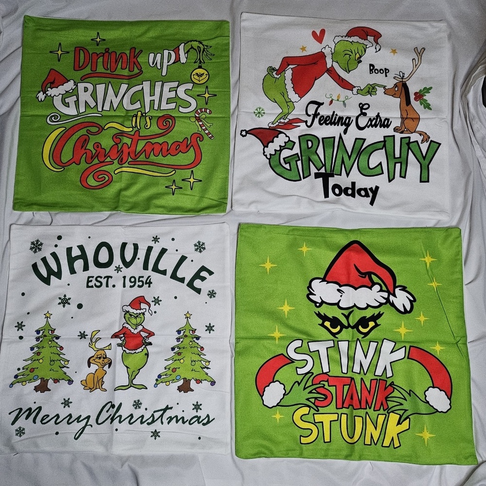 New Set of 4 Grinch Max Christmas Pillow Covers 18x18 Whoville Grinches Grinchy